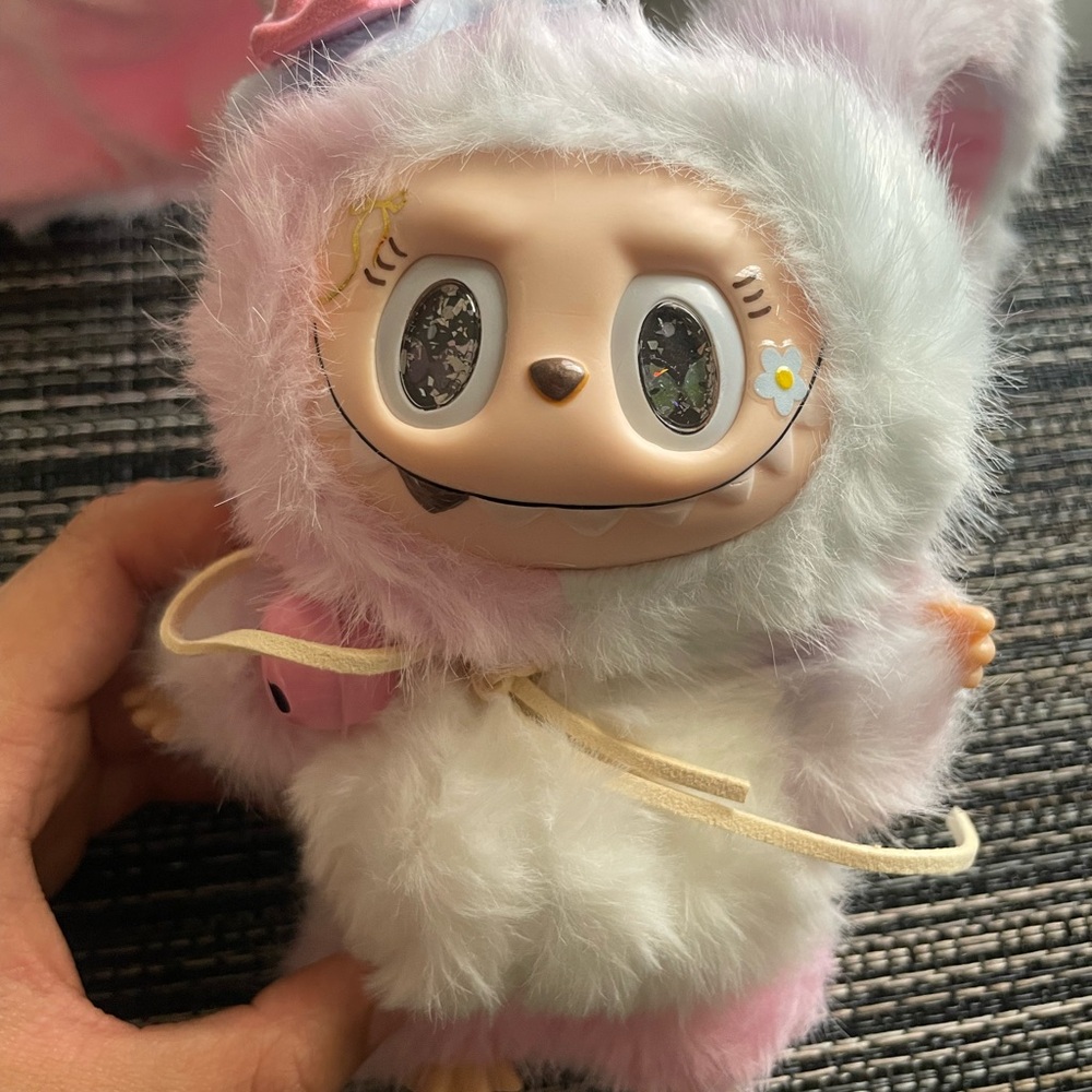 Lafufu Adorable Plush key chain - White and Pink